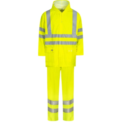 Lang regnjakke hi-vis gul/sort