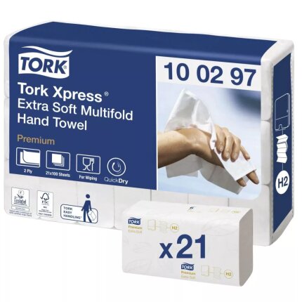 Tork håndklædeark H2 extra soft, pk/100ark, 21 pk