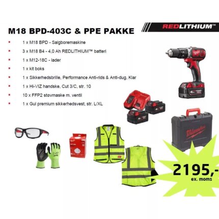 Milwaukeesæt M18 BPD-403C og PPE pakke