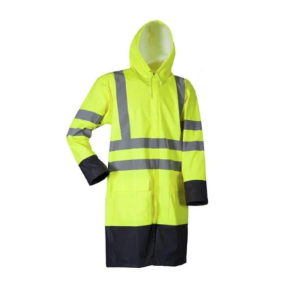 Lang regnjakke hi-vis gul/sort