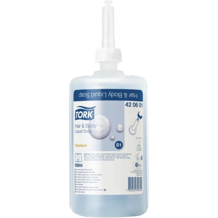 Tork sæbe Hair & Body Premium S1 blå, 6 × 1 ltr