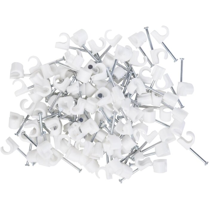 Ledningsclips rund hvid pk/100