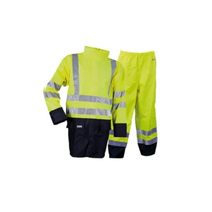 Lang regnjakke hi-vis gul/sort