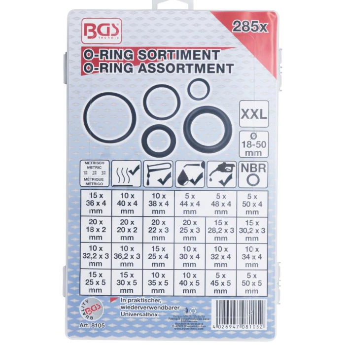 BGS O-ringssortiment NBR ø3-50 mm 24 str. 285 dele