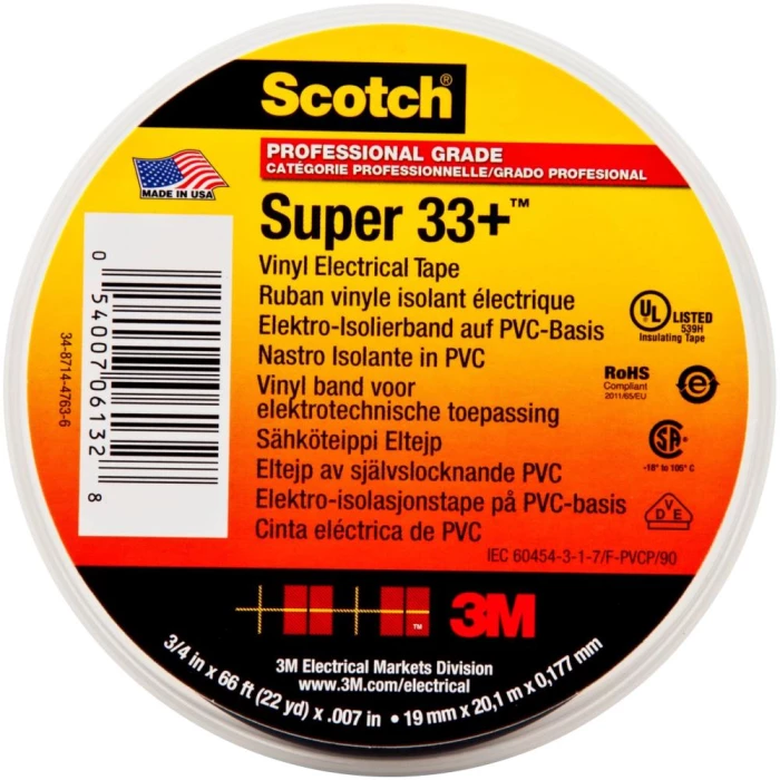 Super 33+ isoleringstape PVC sort 38mm×33m