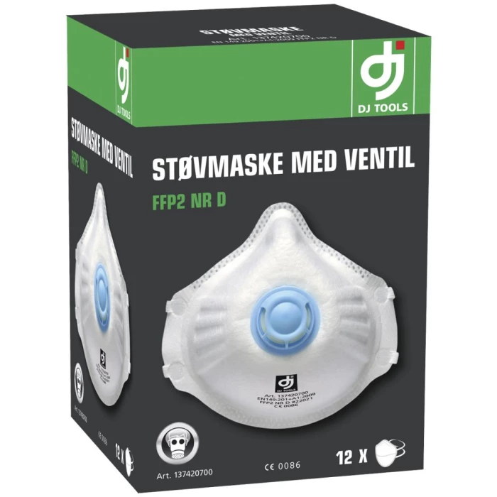 Støvmaske m/ventil FFP2-V NR D, 12 stk