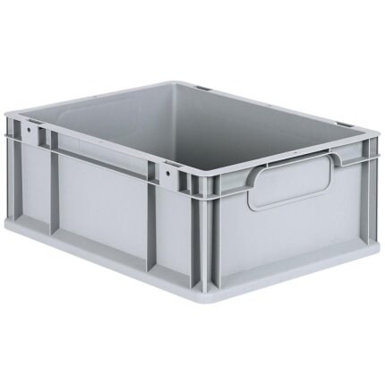 Lagerkasse grå plast 400×300×170 mm, lukkede greb