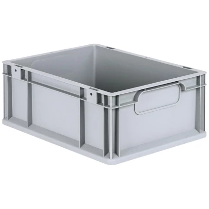 Lagerkasse grå plast 400×300×170 mm, lukkede greb