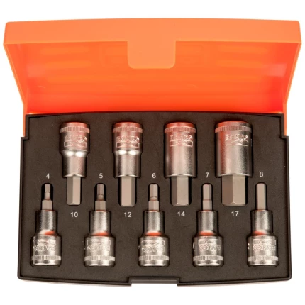 Torx-topsæt 1/2″ 4kt, 9 korte toppe TX20-60 Torx-topsæt 1/2″ 4kt, 9 korte toppe TX20-60