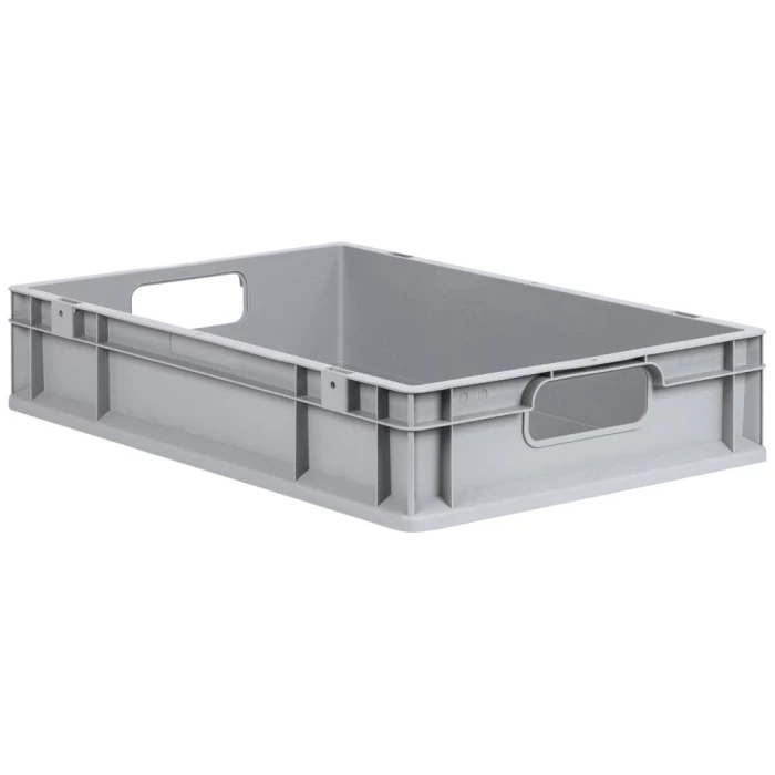 Lagerkasse grå plast 600×400×120 mm, åbne greb