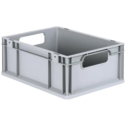 Lagerkasse grå plast 400×300×220 mm, åbne greb Lagerkasse grå plast 400×300×220 mm, åbne greb
