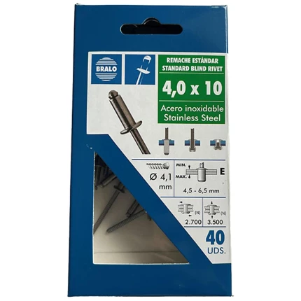 Bralo blindnitte A2 rustfri/rustfri 4,0×10mm, 40st