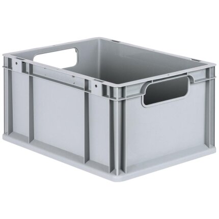 Lagerkasse grå plast 400×300×220 mm, åbne greb