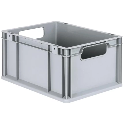 Lagerkasse grå plast 400×300×320 mm, åbne greb Lagerkasse grå plast 400×300×320 mm, åbne greb