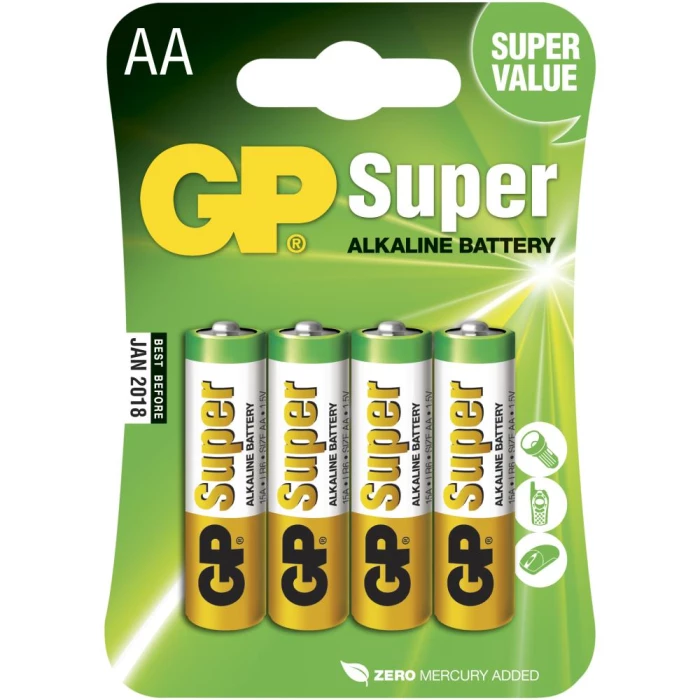 Batteri Super Alkaline AA 15A/LR6 1,5V, 4 stk