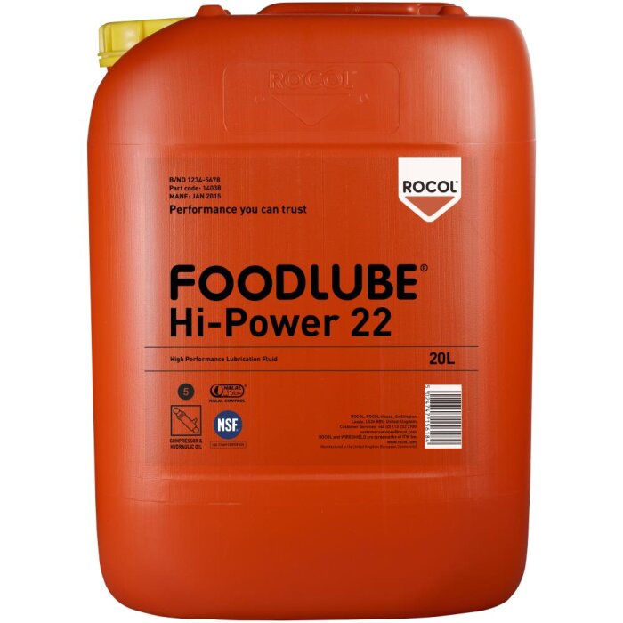 Foodlube Hi-Power 22 fuldsynt. hydraulikolie 20ltr