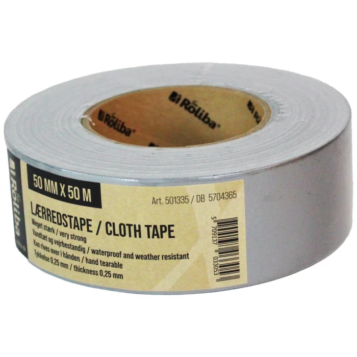 Lærredstape vandtæt ekstra stærk sølv 50mm×50mtr