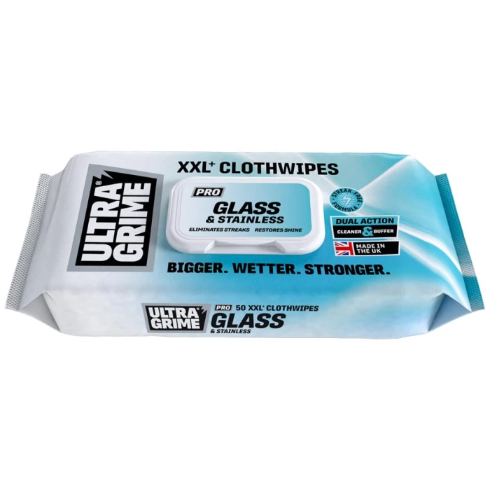 UltraGrime renseservietter glas/stål 38×25cm 50stk