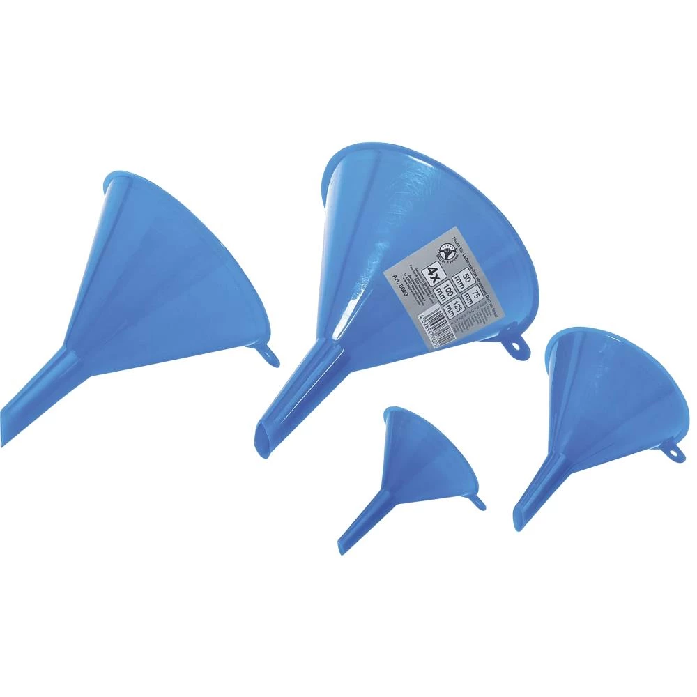 BGS tragte blå plast ø50-75-100-125mm, sæt 4 dele BGS tragte blå plast ø50-75-100-125mm, sæt 4 dele