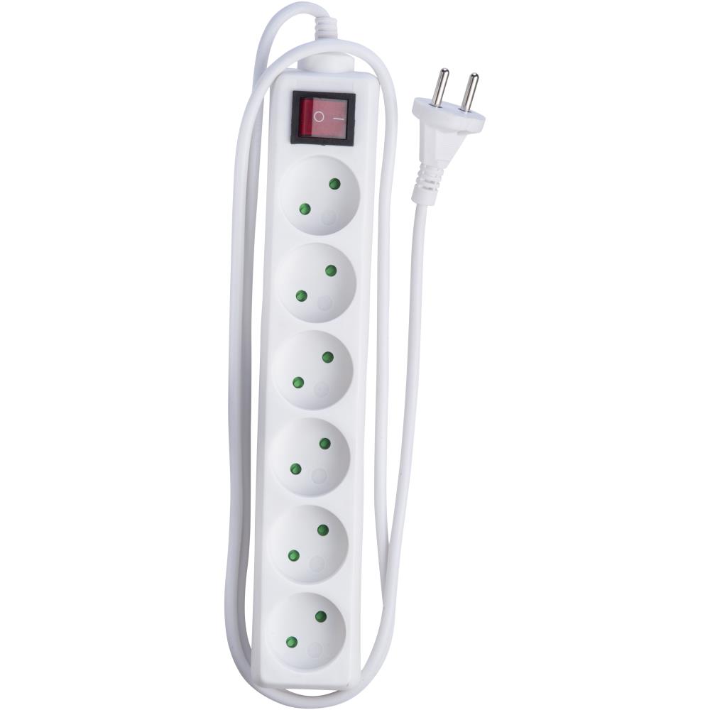 Stikdåse 6-vejs u/jord m/afb. hvid 1,5 mtr Stikdåse 6-vejs u/jord m/afb. hvid 1,5 mtr