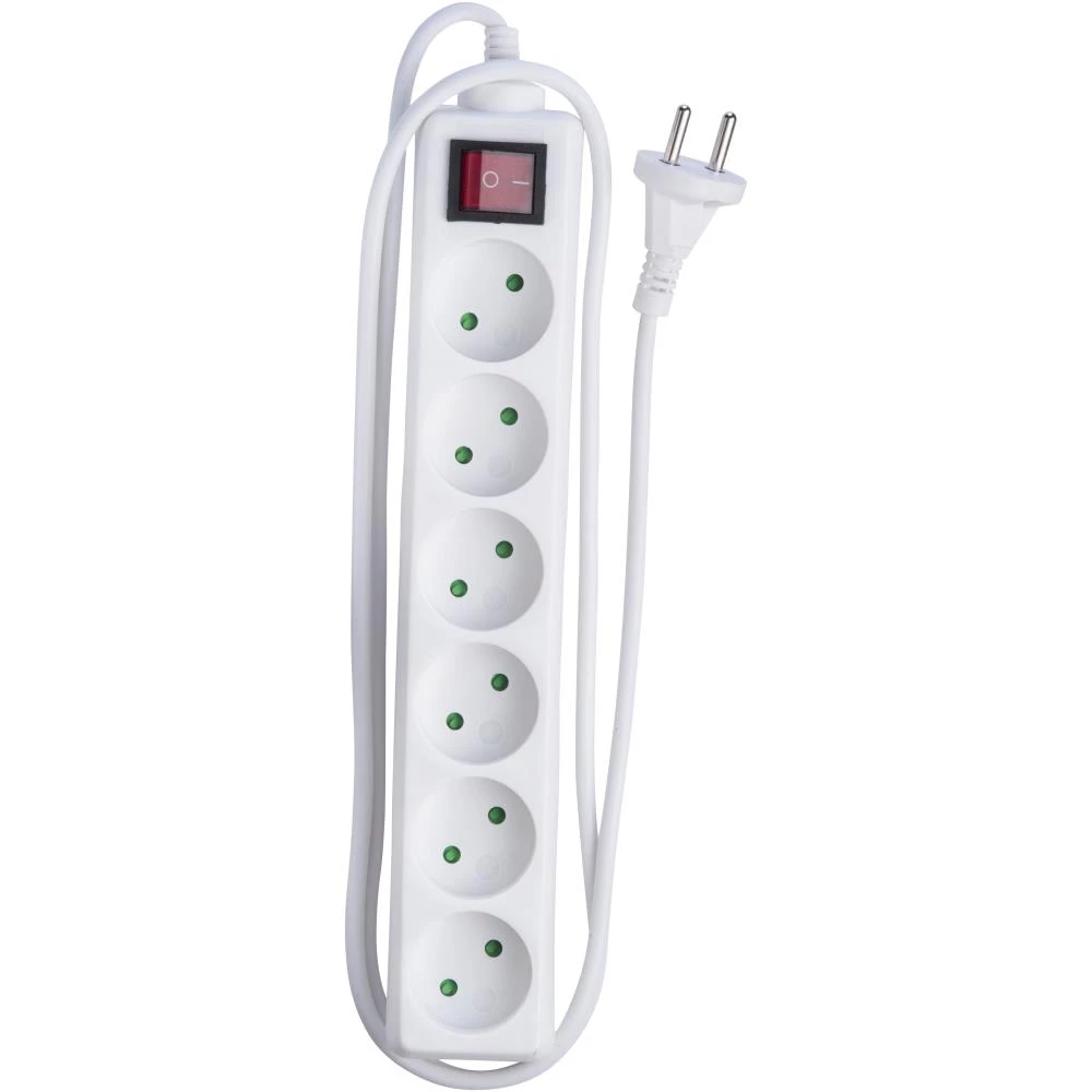 Stikdåse 6-vejs u/jord m/afb. hvid 1,5 mtr Stikdåse 6-vejs u/jord m/afb. hvid 1,5 mtr