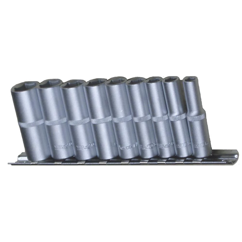 Topsæt 1/4″ lange toppe 6-14mm, 9stk i metalskinne Topsæt 1/4″ lange toppe 6-14mm, 9stk i metalskinne