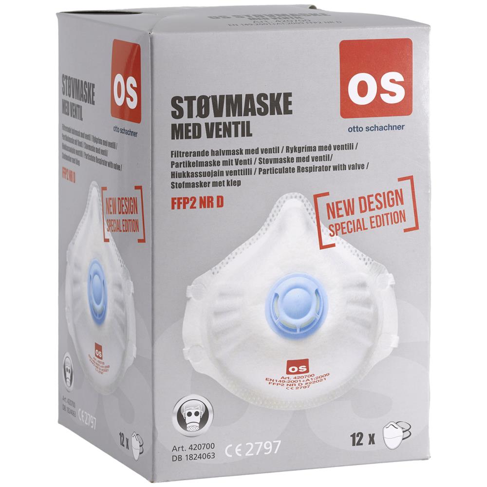 OS støvmaske m/ventil FFP2-V NR D, 12 stk OS støvmaske m/ventil FFP2-V NR D, 12 stk
