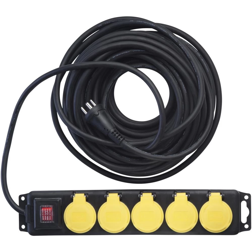 Kabelsæt DK stikprop/5-stikdåse m/afbr+jord 15 mtr Kabelsæt DK stikprop/5-stikdåse m/afbr+jord 15 mtr