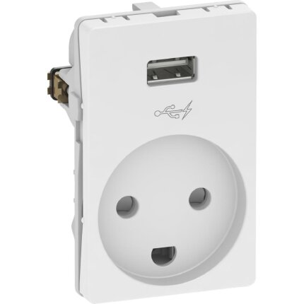 Stikkontakt Fuga 1×USB m/jord 1,5 modul hvid
