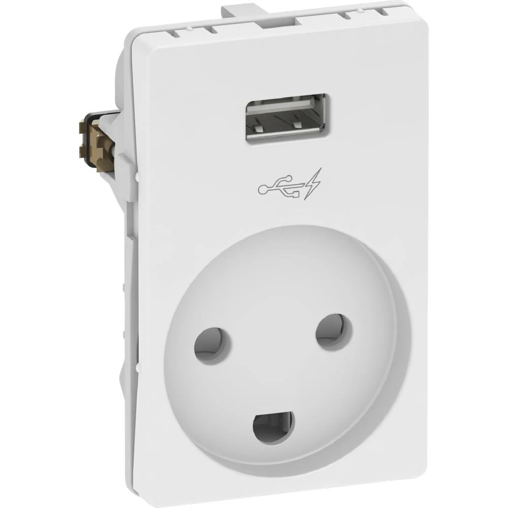 Stikkontakt Fuga 1×USB m/jord 1,5 modul hvid Stikkontakt Fuga 1×USB m/jord 1,5 modul hvid