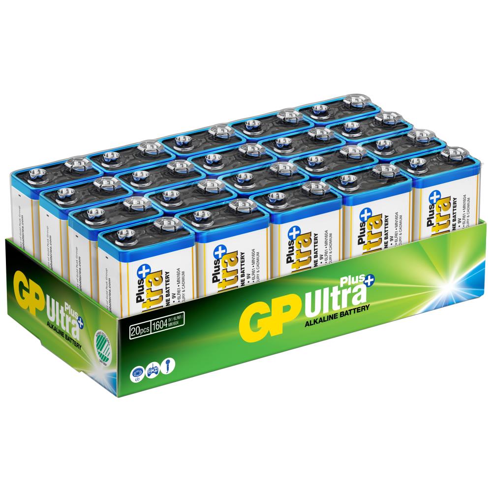 Batteri Ultra+ Alkaline 1604A/6LF22 9V 20 stk Batteri Ultra+ Alkaline 1604A/6LF22 9V 20 stk