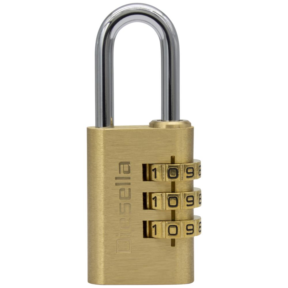 Kodehængelås 28mm, messinghus/stålbøjle, 3-cifret Kodehængelås 28mm, messinghus/stålbøjle, 3-cifret