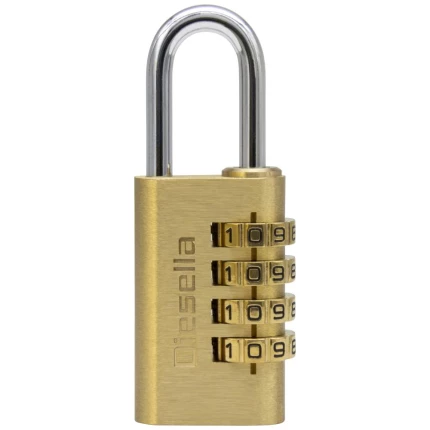 Kodehængelås 38mm, messinghus/stålbøjle, 4-cifret Kodehængelås 38mm, messinghus/stålbøjle, 4-cifret