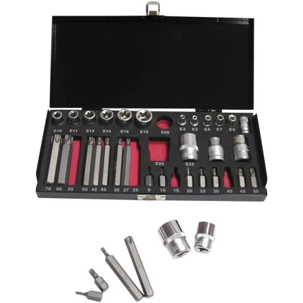 Auto bits-/E-topsæt 3/8″(10mm) 35d. Auto bits-/E-topsæt 3/8″(10mm) 35d.