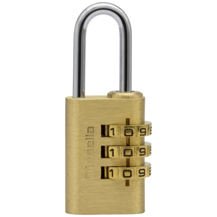 Kodehængelås 21mm, messinghus/stålbøjle, 3-cifret Kodehængelås 21mm, messinghus/stålbøjle, 3-cifret