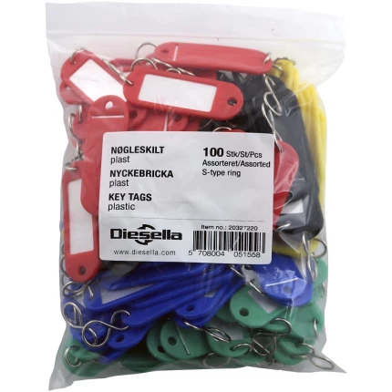 Nøgleskilt m/rude plast ass. pk/100 Nøgleskilt m/rude plast ass. pk/100
