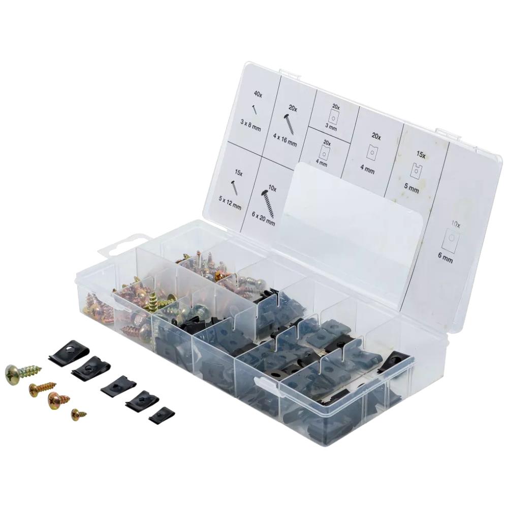 BGS U-clips-/skruesortiment 3-4-5-6mm 170 dele BGS U-clips-/skruesortiment 3-4-5-6mm 170 dele