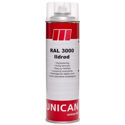 Unican RAL3000 ildrød spraymaling 400ml