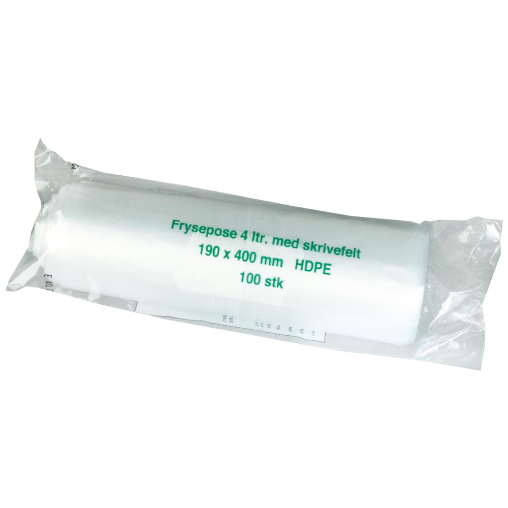 Fryseposer m/skrivefelt 4ltr 19×46cm, 25rl×100stk Fryseposer m/skrivefelt 4ltr 19×46cm, 25rl×100stk