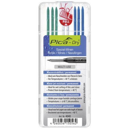 Pica Dry refill-stifter, 3×blå+2×hvid+3×grøn
