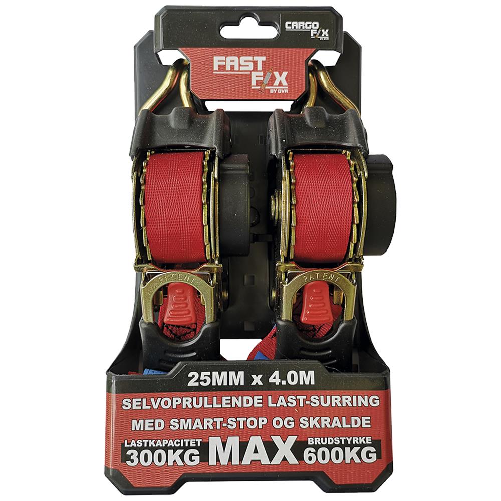 Cargofix Fastfix surringssæt 600kg 25mm×4m, 2 stk Cargofix Fastfix surringssæt 600kg 25mm×4m, 2 stk