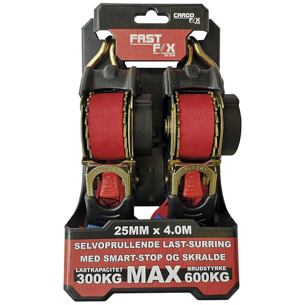 Cargofix Fastfix surringssæt 600kg 25mm×4m, 2 stk Cargofix Fastfix surringssæt 600kg 25mm×4m, 2 stk