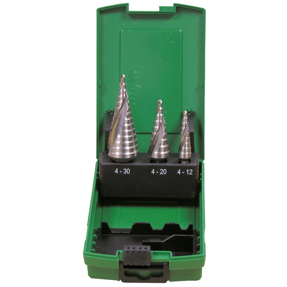 DJ TOOLS trappeborsæt HSS 4-30 mm, plastæske 3 stk DJ TOOLS trappeborsæt HSS 4-30 mm, plastæske 3 stk