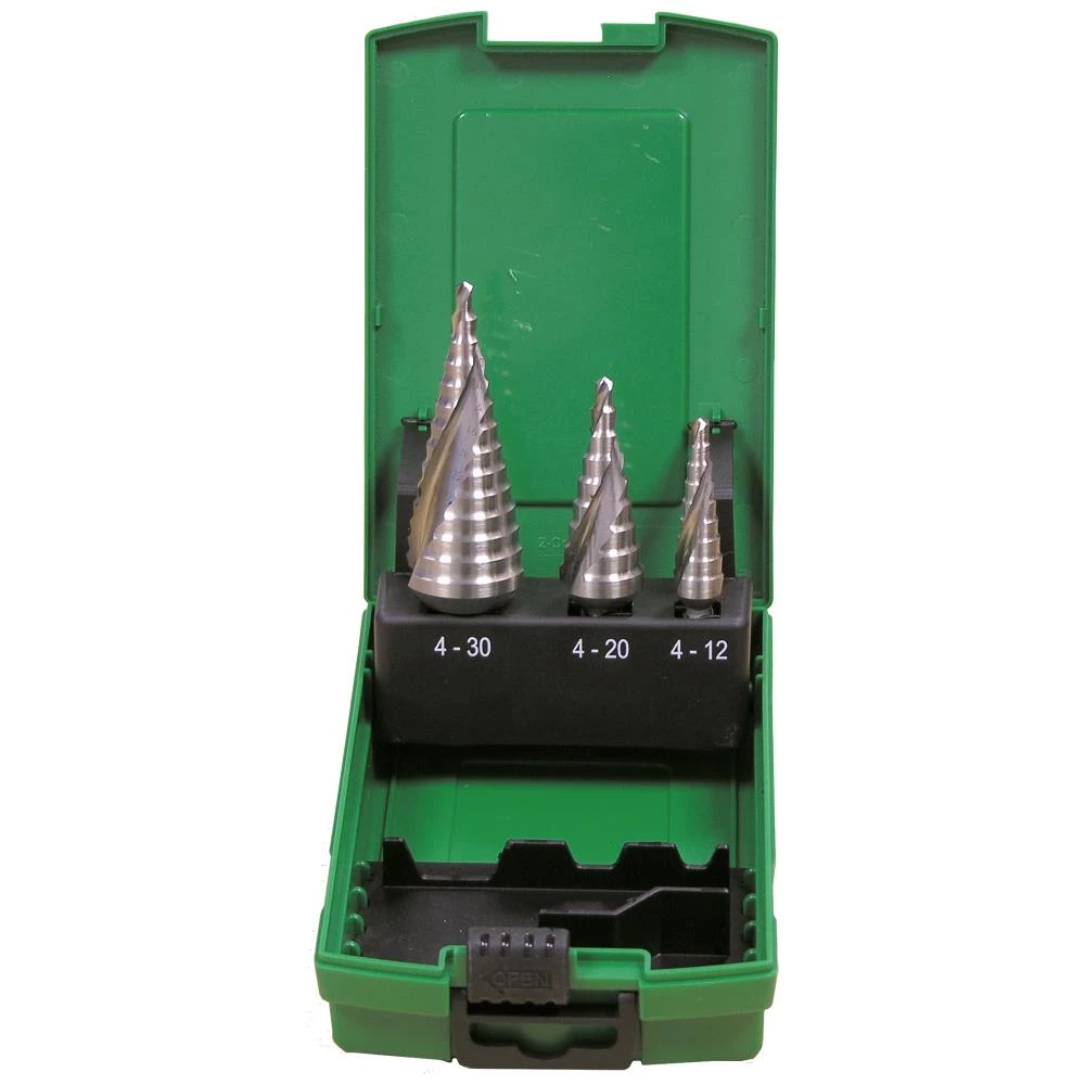 DJ TOOLS trappeborsæt HSS 4-30 mm, plastæske 3 stk DJ TOOLS trappeborsæt HSS 4-30 mm, plastæske 3 stk