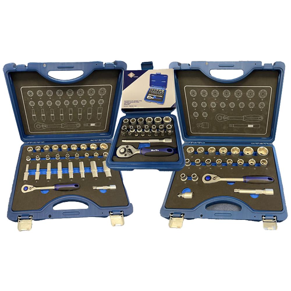 Sampak: 3 topnøglesæt 1/4″ – 3/8″ – 1/2″, 71 dele Sampak: 3 topnøglesæt 1/4″ – 3/8″ – 1/2″, 71 dele