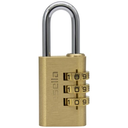 Kodehængelås 28mm, messinghus/stålbøjle, 3-cifret