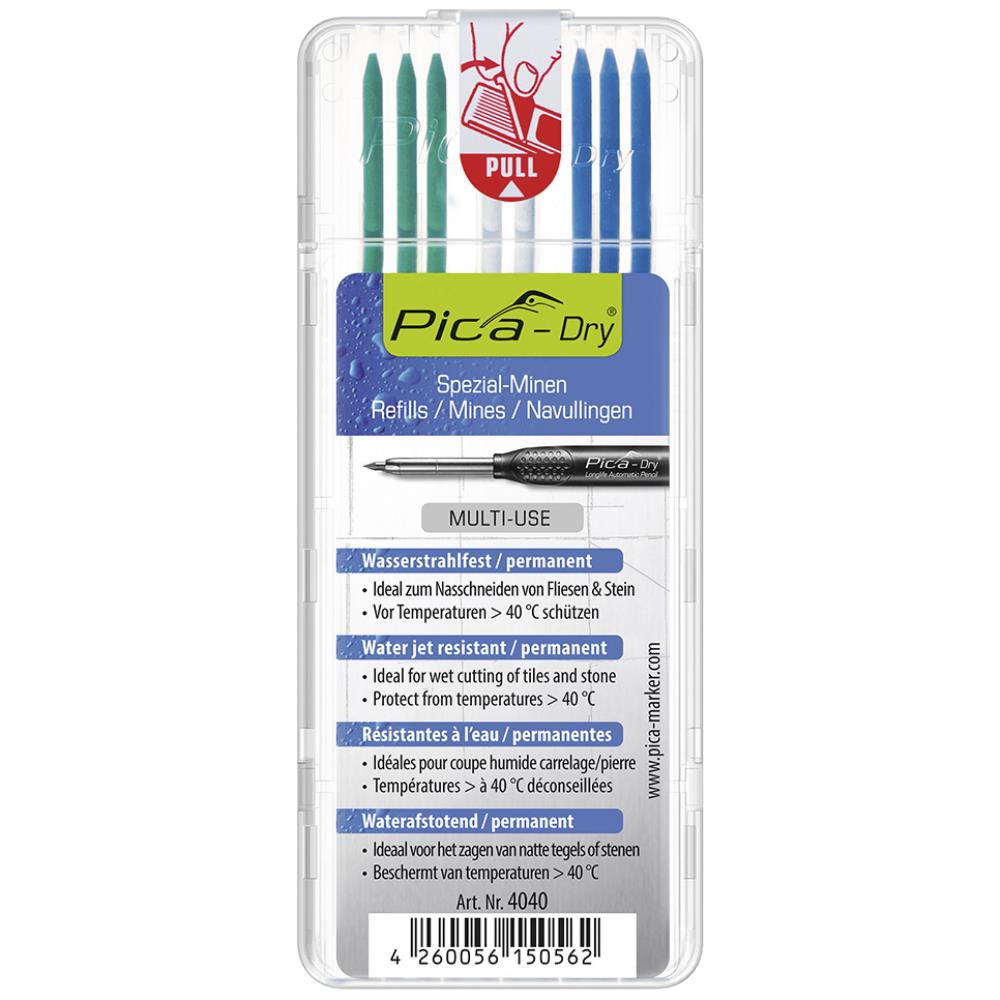 Pica Dry refill-stifter, 3×blå+2×hvid+3×grøn Pica Dry refill-stifter, 3×blå+2×hvid+3×grøn
