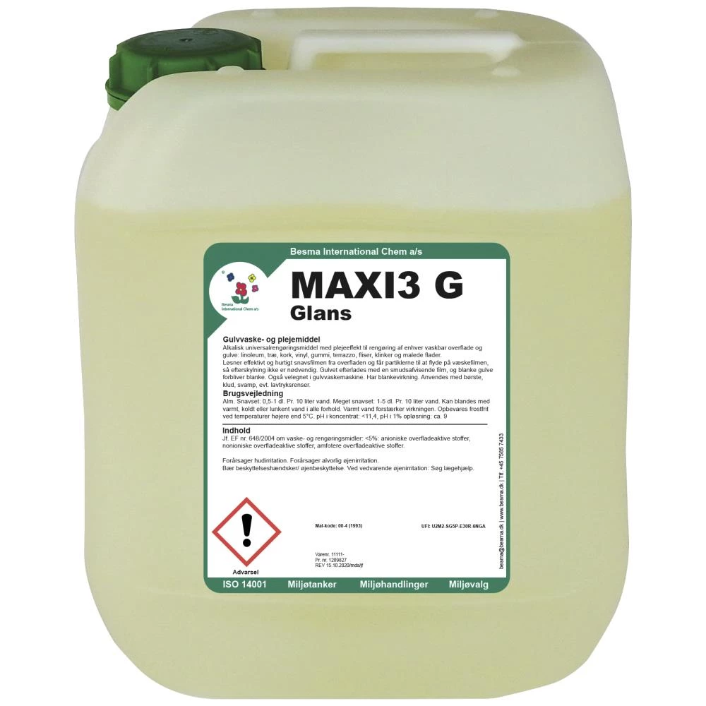 Maxi3 G gulvvaske-/plejemiddel 20 ltr Maxi3 G gulvvaske-/plejemiddel 20 ltr