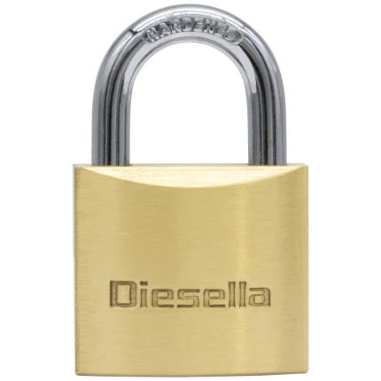 Hængelås 25mm, messinghus/stålbøjle, 3 nøgler