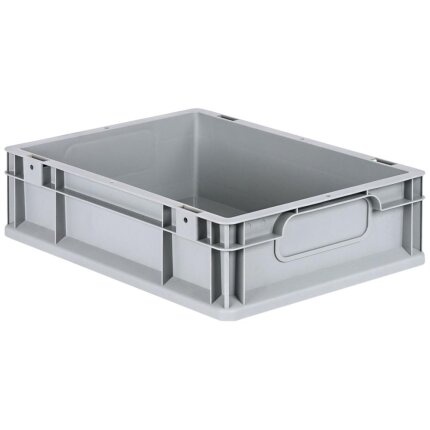 Lagerkasse grå plast 400×300×120 mm, lukkede greb